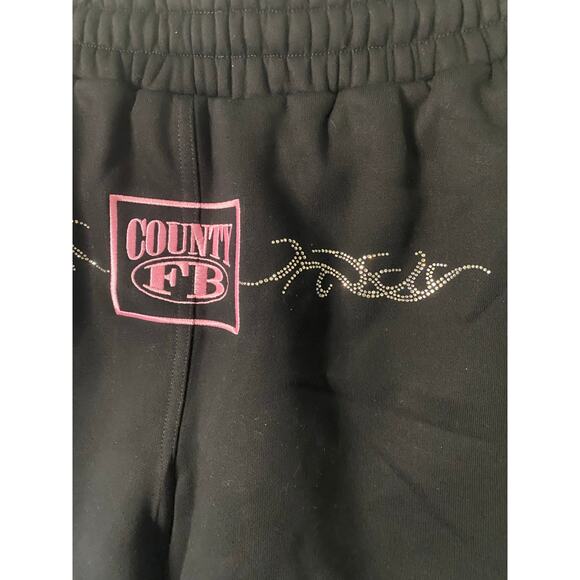 New FB County Women's Rhinestone Black Sweat Shorts, Size Large - Picture 3 of 4